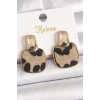 Pirinç Gold Renk Sallantı Kare Leopar Model Kadın Küpe