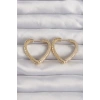 Pirinç Gold Renk Zirkon Taşlı Motifli Kalp Küpe