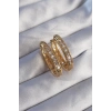 Pirinç Gold Renk Zirkon Taşlı Oval Model Küpe