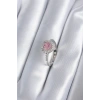 Pirinç Gümüş Renk Pembe Zirkon Taş Kalp Charm Model Kadın Yüzük