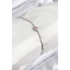 Pirinç Zirkon Taşlı Kalp Model Ezme Zincir Gümüş Renk Kadın Bileklik