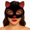 Siyah Renk Kırmızı Simli Süet Kaplama Kedi Maskesi 18x14 cm