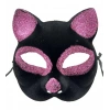 Siyah Renk Pembe Simli Süet Kedi Maskesi 18x14 cm