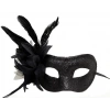 Siyah Renk Yandan Tüylü Pul Payet İşlemeli Parti Maskesi 23x12 cm