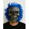 Wild Skull - Gümüş Kafatası Mavi Saçlı İskelet Maske