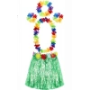 Yetişkin ve Çocuk Uyumlu Luau Aloha Hawaii Yeşil Etek ve Renkli Kolye Taç 2 Adet Bileklik Seti