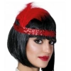 Kırmızı Renk Tüylü Çarliston Saç Bandı Kafa Bandı (5047)