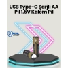 Mey İthalat® Yüksek Performanslı AA USB Şarjlı Lityum Pil | 1.5V Sabit Güç | 2’li Paket