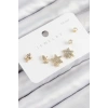 Pirinç Zirkon Taşlı Yıldız Ve Gül Model Gold Renk 925 Ayar Gümüş Çivi Kadın Küpe Set