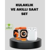 Mey İthalat® S8 Ultra Akıllı Saat ve Bluetooth Kablosuz Kulaklık 2’li Set
