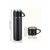 Mey İthalat® Termos Seti 3lü Bardak Seti Isı Dayanıklı Siyah Paslanmaz Çelik Vakumlu
