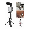 Mey İthalat® Tripod Telefon Tutucu Kumandalı Mikrofon Led Işık Vlog Video Kayıt