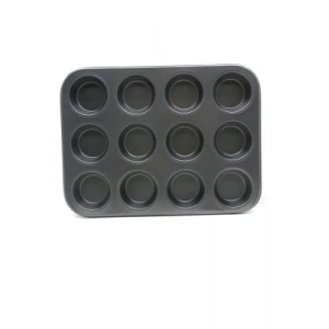 12 GÖZLÜ METAL - SİYAH DÜZ MUFFIN KALIP (5047)
