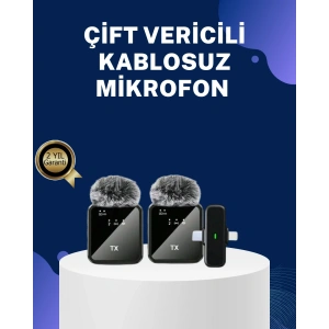 Mey İthalat® 2in1 Kablosuz Yaka Mikrofonu iOS ve Android Uyumlu
