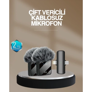 Mey İthalat® 2’li Kablosuz Yaka Mikrofonu Type-C ve Lightning Uyumlu Profesyonel Set