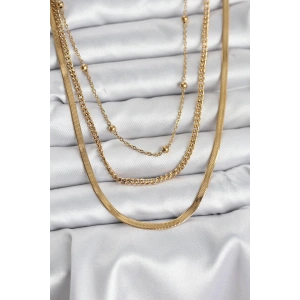 316L Çelik Gold Renk 3lü Kadın Kolye