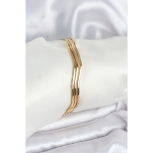 316L Çelik Gold Renk 65 mm Ajda Zikzak Model 3lü Kadın Bileklik