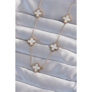 316L Çelik Gold Renk Beyaz Sedefli Yonca Kolye