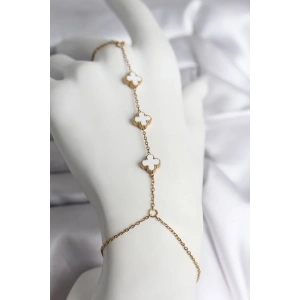 Mey İthalat® 316L Çelik Gold Renk Beyaz Yonca Model Kadın Şahmeran