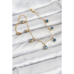 Mey İthalat® 316L Çelik Gold Renk Minimal Nazar Model Kadın Bileklik