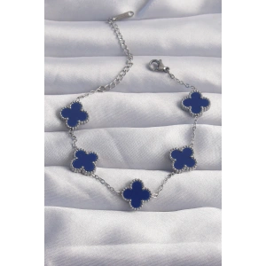 316L Çelik Gümüş Renk Mavi Mineli Yonca Bileklik