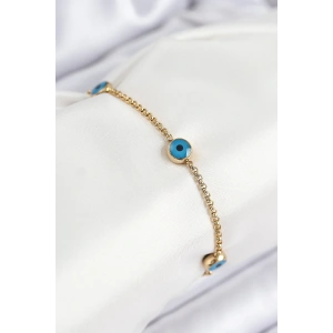 316L Çelik Nazar Boncuğu Model Gold Renk Kadın Bileklik