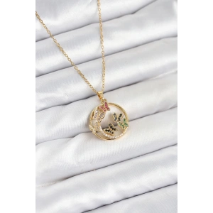 316L Çelik Zincir Gold Renk Zirkon Taşlı Kelebekli Kadın Kolye