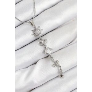 316L Çelik Zirkon Taşlı Güneş Ve Ay Enerji Model Gümüş Renk Kadın Kolye