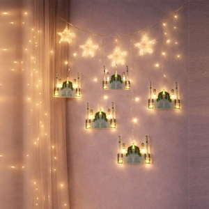 3MT FİŞLİ - EKLEMELİ RAMAZAN DEKOR LAMBA - PERDE LED YEŞİL CAMİ - YILDIZ (5047)