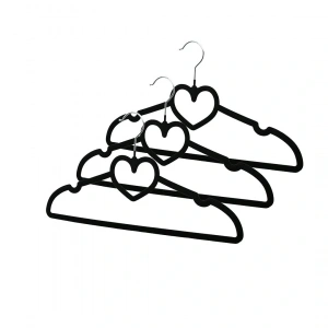 3PCS SİYAH KADİFE KAPLI - KALPLİ PLASTİK ASKI METAL UÇLU (5047)