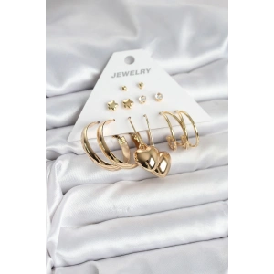 6 Çift Kadın Küpe Seti Gold Renk