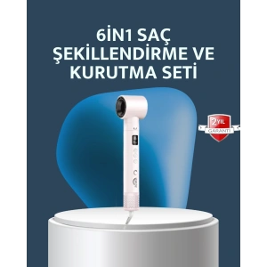 Mey İthalat® 6-in-1 Saç Şekillendirme Seti Yüksek Hızlı Motor Negatif İyon LCD Ekran