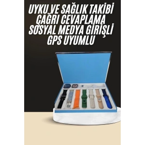 Mey İthalat® 7 Kordonlu Unisex Akıllı Saat Çoklu Kordon Seçeneği Amoled Ekran