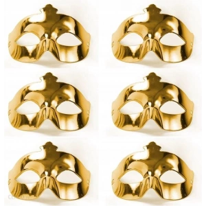 Altın Metalize Renk Düz Balo Parti Maskesi 6 Adet (5047)