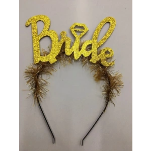 Altın Renk Bekarlığa Veda İtalik Yazı Alyanslı Bride Taç