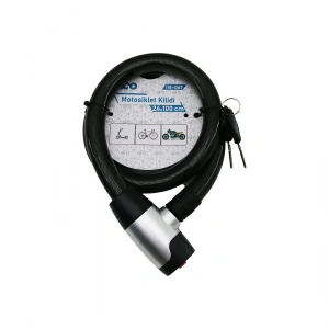 ANAHTARLI METAL KAPLAMA KAFA ÇEK-İT KİLİT KAPAK MOTOR - BİSİKLET KİLİT ÇELİK TEL SİYAH ŞEFFAF KILIF 24MMX100CM (5047)