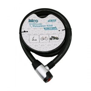 ANAHTARLI METAL KAPLAMA KAFAÇEK-İT KİLİT KAPAKMOTOR - BİSİKLET KİLİT ÇELİK TELSİYAH ŞEFFAF KILIF24MMX200CM (5047)