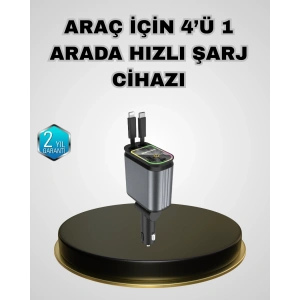 Araç Şarj Adaptörü 66W PD QC Hızlı Şarjlı ve Çekilebilir Kablolu