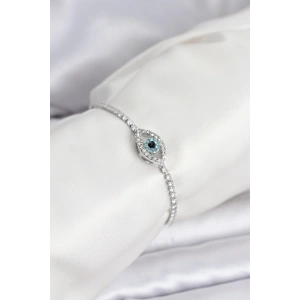 Mey İthalat® Göz Model Zirkon Taşlı Gümüş Renk Asansörlü Su Yolu Bileklik