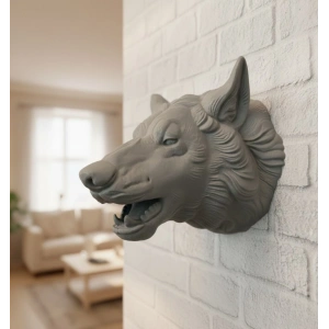 Mey İthalat® Asılabilir Gri Kurt Heykeli Ev Ofis Duvar Süslemesi Dekoratif