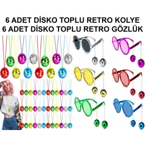 12 Parça Renkli Disko Toplu Retro Parti Seti – 6 Kolye + 6 Gözlük