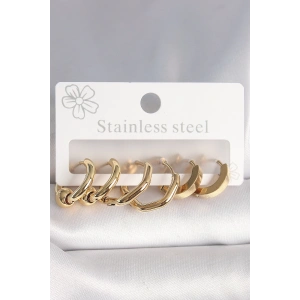 316L Çelik Gold Renk Altıgen Halka Model Kadın Küpe Seti