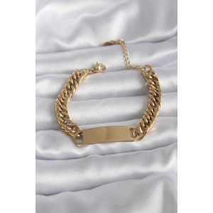 316L Çelik Gold Renk İsim Yazılabilir Plaka Model Kadın Bileklik