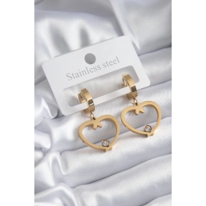 316L Çelik Gold Renk Kalp Model Zirkon Taş Detay Kadın Küpe