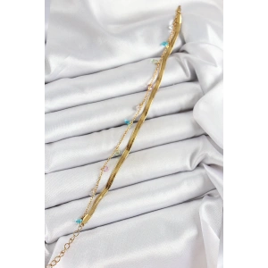 316L Çelik Gold Renk Karışık Renkli Kristal Taşlı 2li Kadın Bileklik