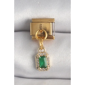316L Çelik Gold Renk Sallantı Kare Yeşil Zirkon Taşlı Nomination Charm