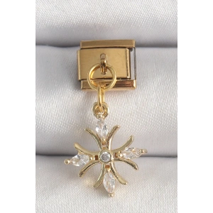 316L Çelik Gold Renk Sallantı Zirkon Taşlı Kar Tanesi Model Nomination Charm