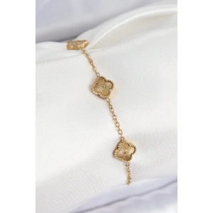 Mey İthalat® 316L Çelik Gold Renk Yonca Kadın Bileklik