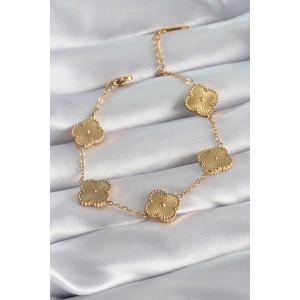 Mey İthalat® 316L Çelik Gold Renk Yonca Model İşleme Detay Kadın Bileklik