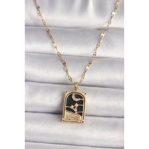 316L Çelik Gold Renk Zirkon Taşlı Ay Figürlü Tarot Model Kadın Kolye